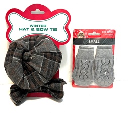 Winter plaid hat with bow tie plus socks $2